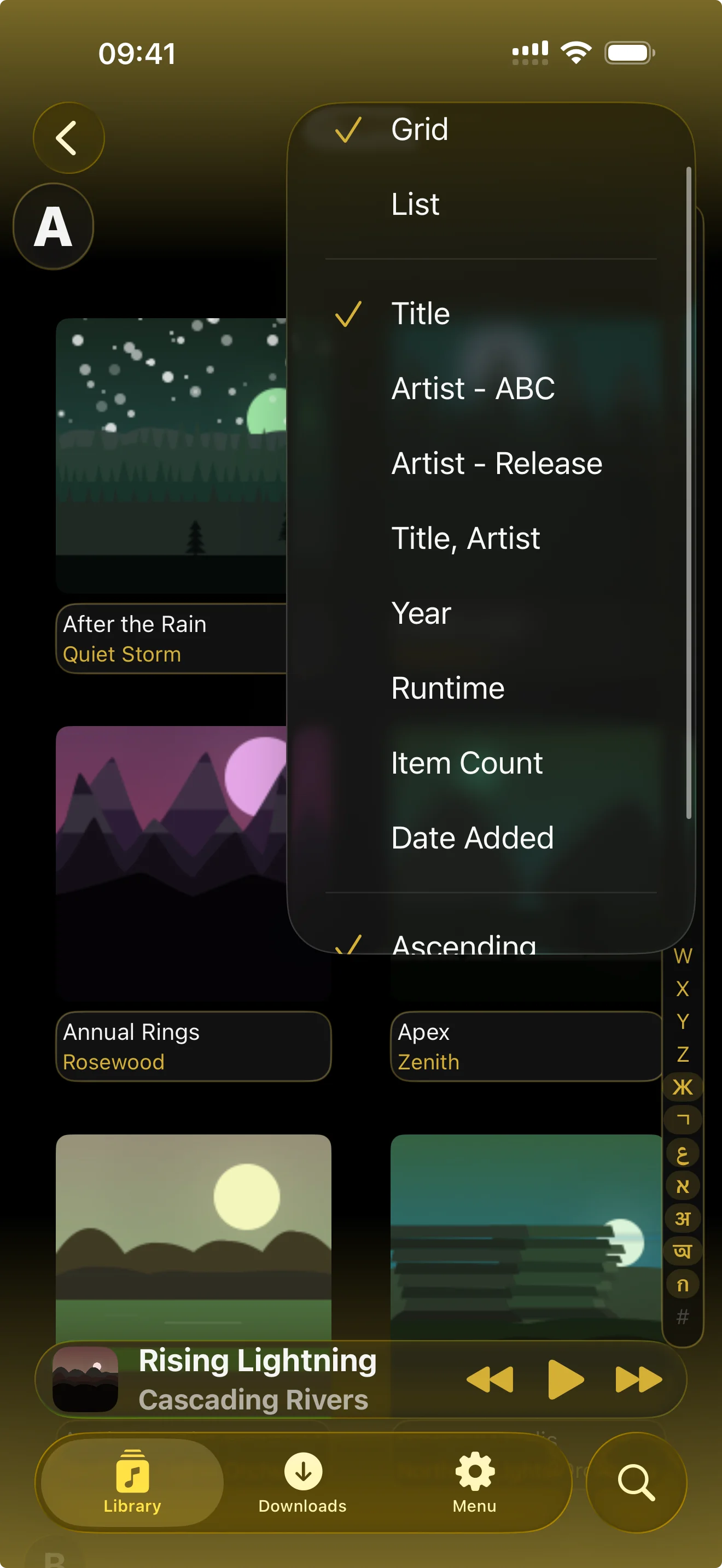 Grid, or list, per section